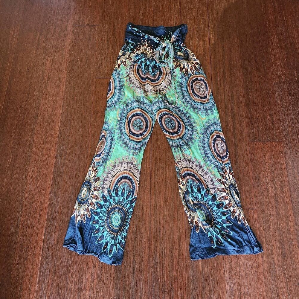 Boho Mandala Jumpsuit Convertible Palazzo Pants Rayon Strapless Romper One Size